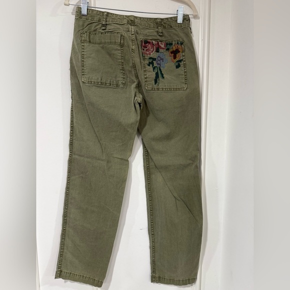 Anthropologie Olive Relaxed Embroidered Trousers Size 25 - Picture 8 of 10